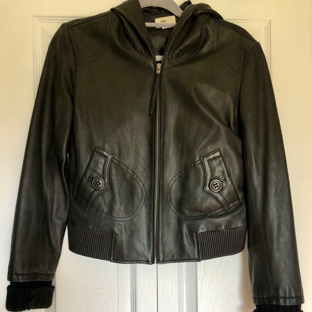 june Black Lambskin Hooded Jacket